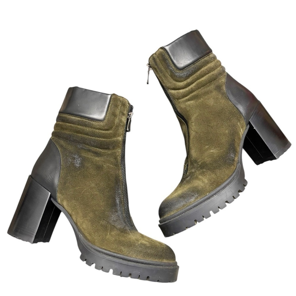 Emanuele Crasto Italian Green suede Leather Lug Sole Boots Sz 9.5 / 41